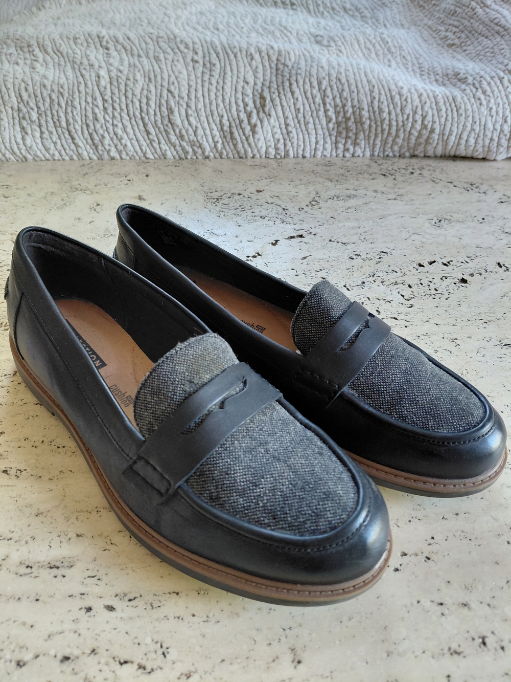 Clarks Black and Gray Leather-Trim Loafers